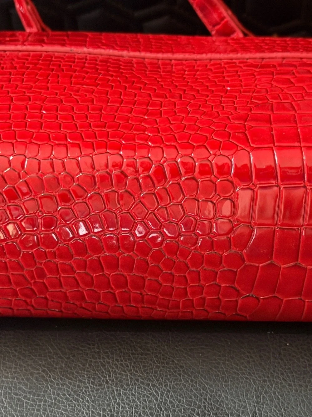Red Croc-Embossed Top-Handle Bag with Gold Hardware